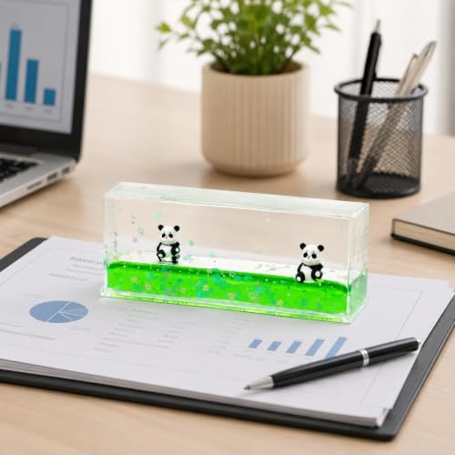 Image of Kawaii Panda Liquid Motion Paperweight with Floating Glitter, Unsinkable Fluid Sensory Desk Toy, Decorative Stress Relief Accessory for Office, Study, Kids & Adults (Panda Floating Liquid Sensory)