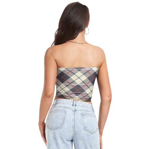 Stripe Plaid Womens Strapless Tube Top with Mesh Sleeveless Crop Top Strapless Bra for Teen Casual3
