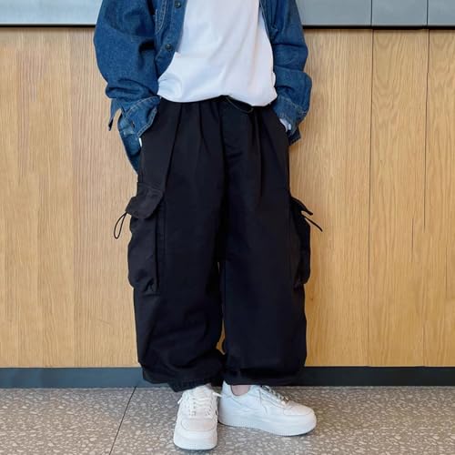Boys Baggy Cargo Pants Casual Loose Fit Parachute Pant Fashion Harem Joggers Sweatpants with Pockets 13-14 Years 12 Black2