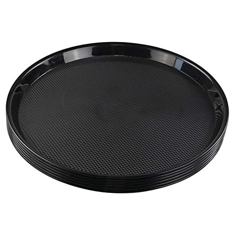 Obstnny Black Plastic Serving Tray, 13.5" Round Food Service Tray, 6 Packs Cover