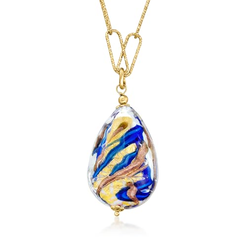 Ross-Simons Italian Multicolored Murano Glass Teardrop Paper Clip Link Necklace in 18kt Gold Over Sterling