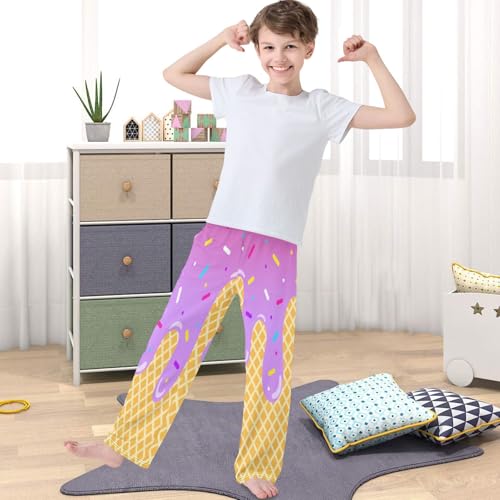 Boy's Pants Purple Color Ice Cream Jogger Pants Elastic Waist Long Bottoms Trousers with Pockets 6-14 Years4