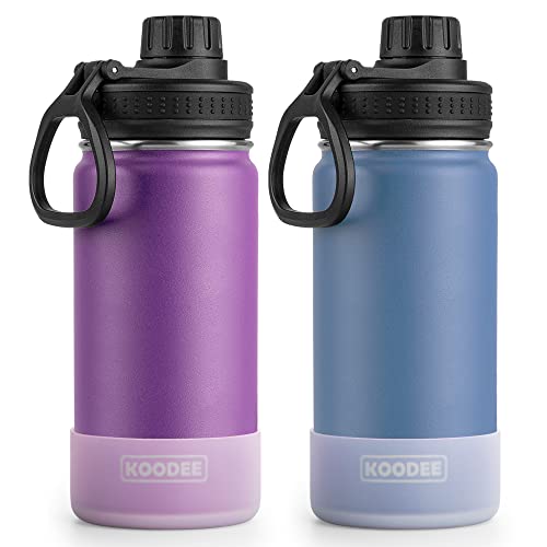 Image of koodee Water Bottle 2 Pack 16 oz Stainless Steel Vacuum Insulated Wide Mouth Sports Water Bottle with Leakproof Spout Lid (Purple-Royal Blue)