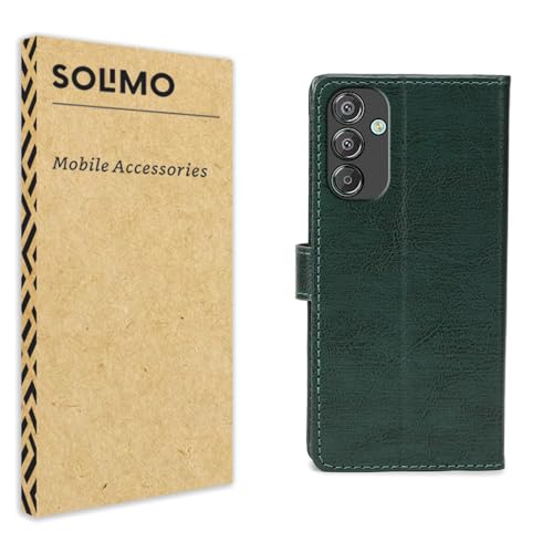Amazon Brand – Solimo Samsung Galaxy M15 5G Flip Back Cover | PU Leather Flip Cover Wallet Case with TPU Silicone Case Back Cover for Samsung Galaxy M15 5G – Unique Green- Best and cheap mobile covers in India