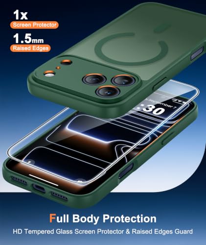 Image of FNTCASE for iPhone 17 Pro-Max Case: Translucent Green Slim Cases Compatible with MagSafe, Full Camera Protection & Tempered Glass Protector, 14FT Military Grade Drop Tested, Matte Skin-Friendly Cover