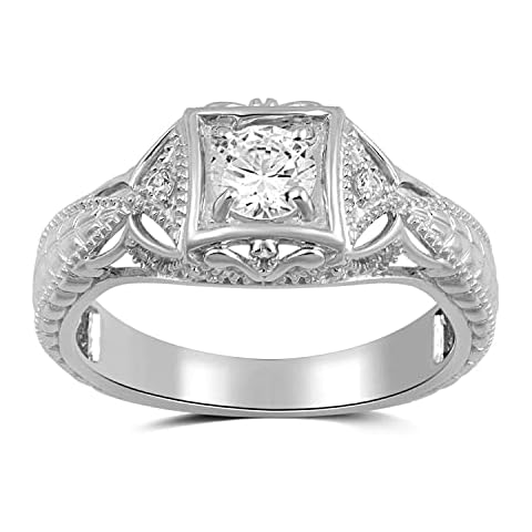 Jewelili Sterling Silver 5MM and 1.5MM Round Cubic Zirconia Vintage Wedding Engagement Ring, Size 8 Cover