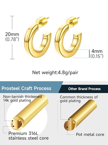 Image of Stainless Steel Chunky Hoop Earrings For Women, Minimalist and Chic, Black /Gold Plated, Round Hoops Earrings Hypoallergenic, Size: 30mm /40mm /60mm /80mm, Come with Box