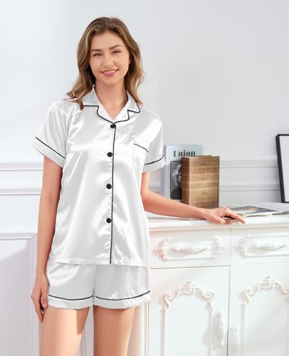 Image of Brezzistaxs Satin Pajamas Set For Women, Classic Fit Soft