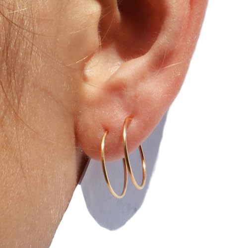 14k Real Gold Thin Hoop Earrings | Hoops Gold Hoop Earrings for Women Tiny Dainty 14 Karat Small...