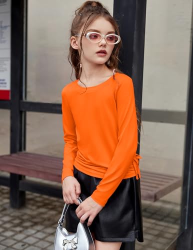 Image of Arshiner Girls Long Sleeve Shirts Ruched Knot Side Tunic Blouse Tee Tops