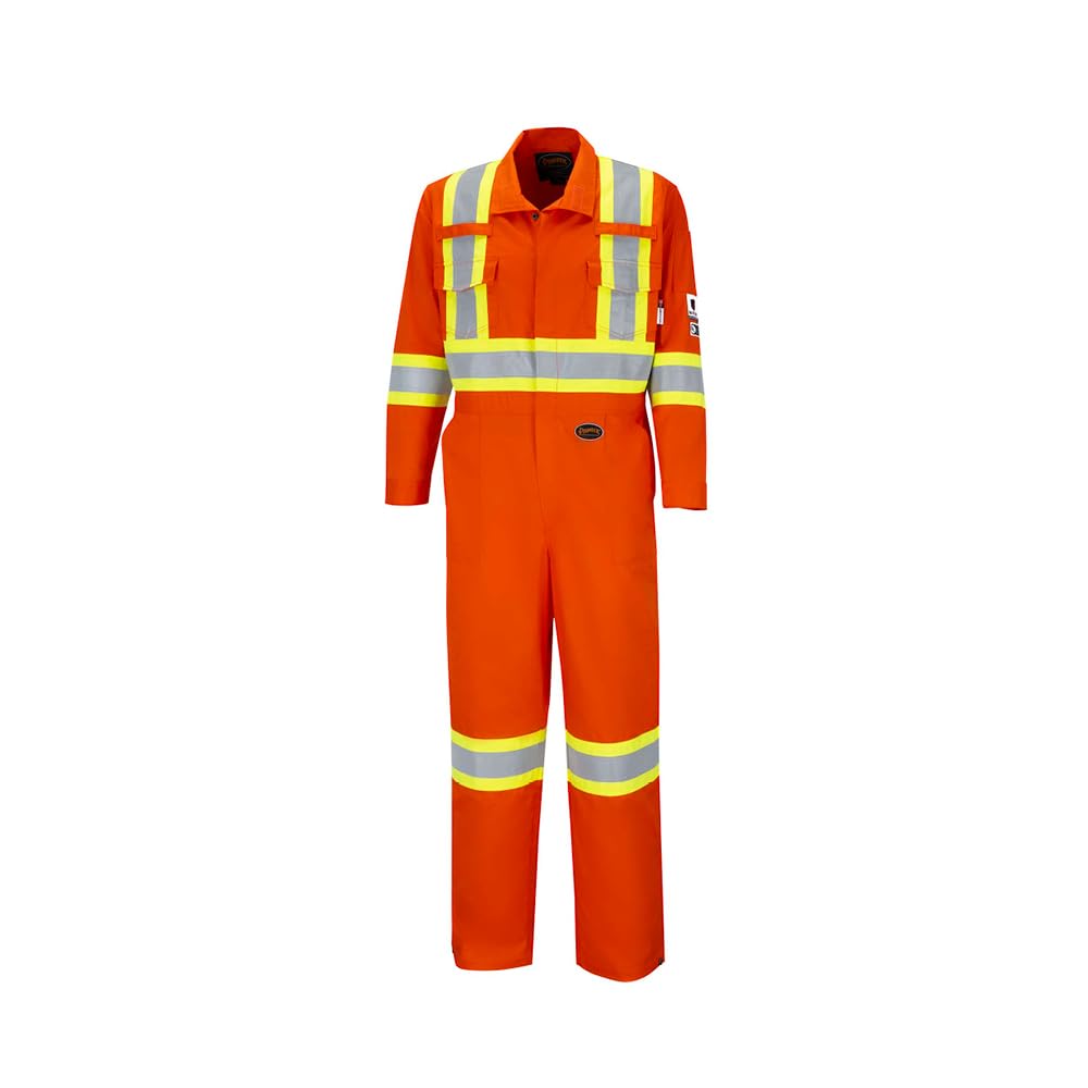 Pioneer Hi Vis FR Safety Coveralls for Men & Women ARC Rating 2 - Flame Resistant Reflective Tape - 7 Pockets - Orange - 52