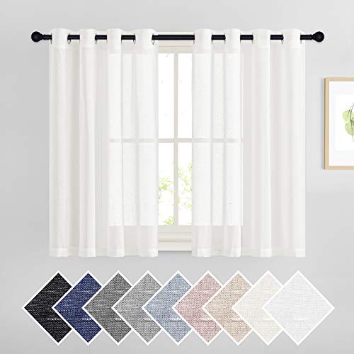 NICETOWN 45 inch Long Rich Linen Curtains Flax Texture, Grommet Top Rustic Drapes Half Window Semi Sheer with Light Filtering for Kitchen/Nursery/Cafe, Ivory, 104" Wide Total 2 Panels