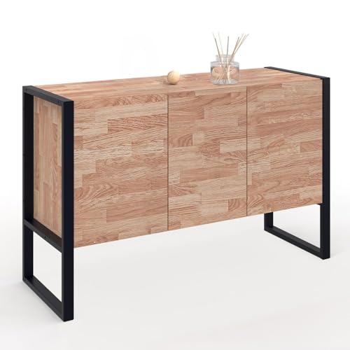IDMarket - Aparador Ottawa de 110 cm, 3 puertas, madera y negro, diseño industrial