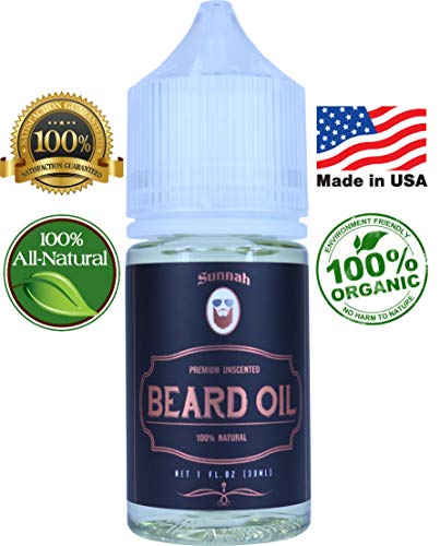 Unscented Beard Oil & Conditioner - Made in USA; Promotes Beard Growth Organic All Natural Argan & Jojoba Oils Softens, Nourishes & Strengthens Beards and Mustaches for Men Best Gift