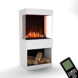 GLOW FIRE Wasserdampf Kamin OGF 2 (Standkamin) - Elektrokamin mit realistischen LED 3D-Flammen, Knistereffekt & Fernbedienung, 55x110x40 cm - Opti-Myst 400 Elektro Kamin, Weiß
