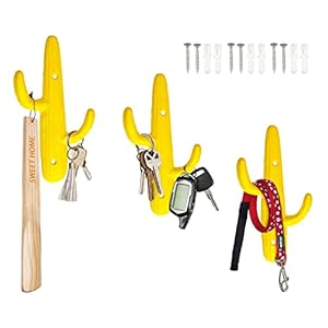 Comfify Set of 3 Hooks Cast Iron Cactus Double Wall Mounted Hooks/Hangers - Decorative Wall Mounted Hooks for Coats, Bags, Towels and More - w/Screws and Anchors Included - Yellow Comfify Set of 3 Hooks Cast Iron Cactus Double Wall Mounted HooksHangers Decorative Wall Mounted Hooks for Coats Bags Towels and More wScrews and Anchors Included Yellow