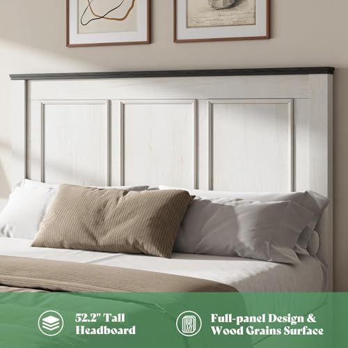 Image of AMERLIFE Queen Size Farmhouse Bed Frame with 52.2 inch Tall Panel Headboard & Footboard, Storage Bed Frame with Spacious Drawers, No Box Spring Needed, Platform Bed Frame for Bedroom, White