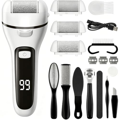 Lima Electrica Pies Durezas, kit Pedicura Electrico Profesional Quita Durezas con 3 Rodillos y 17 Herramientas, Callos Pies para Exfoliante Eliminar Durezas y Callos