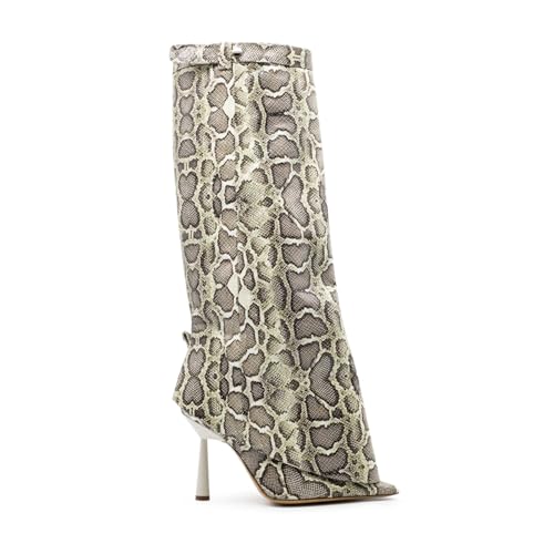 Image of Goolita Fold Over Boots For Women, Pointed Toe Stiletto Heel Knee High Boots Fashion Comfortable Slip On Tall Boots