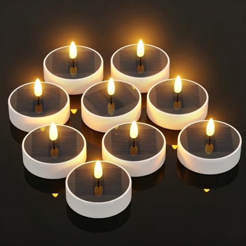 ZWOOS Juego de 9 Velas Solar para Exterior, Velas LED Solares Outdoor, Velas Solare Impermeables Dusk to Dawn con Efecto Llama para Balcón (blanco cálido)