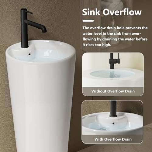 Simple Project Pedestal Sink 19" L X 19" W Round Pedestal Sinks For Bathrooms, Modern Single Faucet Hole Bathroom Pedestal Sinks With Overflow - Image 5