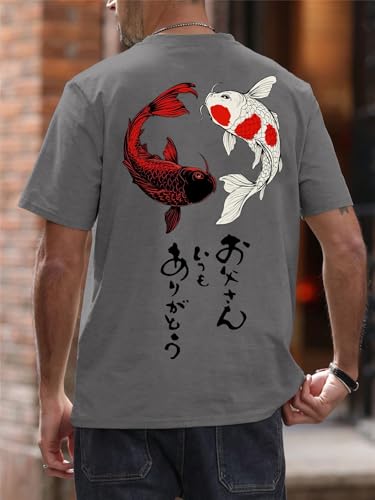 Image of COZYEASE Men's Japanese Koi Fish Graphic Tees Short Sleeve Crew Neck T-Shirt Casual Summer Tops