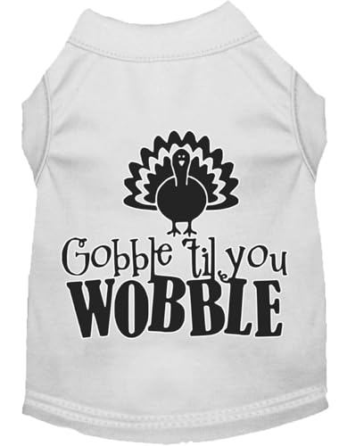 Pet Dog & Cat Shirt Screen Printed, 'Gobble Til Ya Wobble' White 3XL (25-35 lbs.)