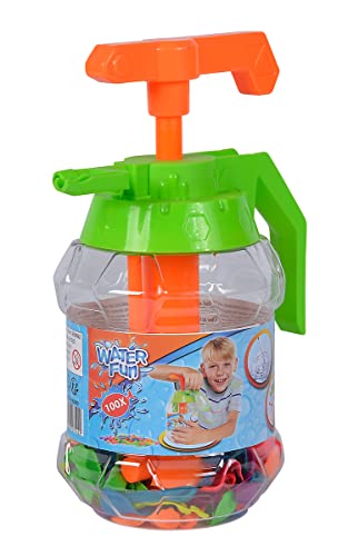 Simba 107796090 - Wasserbomben Füllflasche, mit Pumpfunktion und integrierter Knothilfe, 100 Wasserbomben, Füllvolumen 1,4 Liter, Wasserspielzeug