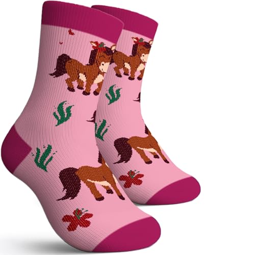 Zauberbande - Zauberbande Kindersocken Mädchen - 1 Paar / 35-38 - Socken Kinder Mädchen, aus Baumwolle mit Pferde Motiven, atmungsaktiv - Kinder Socken für Schule, Freizeit & Sport - OEKO-TEX Standard 100