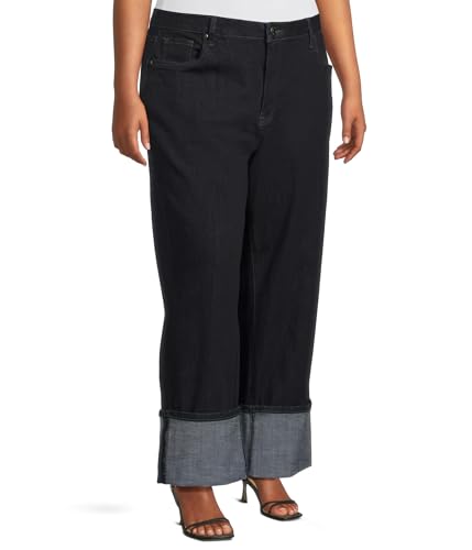 KUT from the Kloth Women's Plus Size Charlotte High Rise Fab Ab Wide Leg-roll Up2