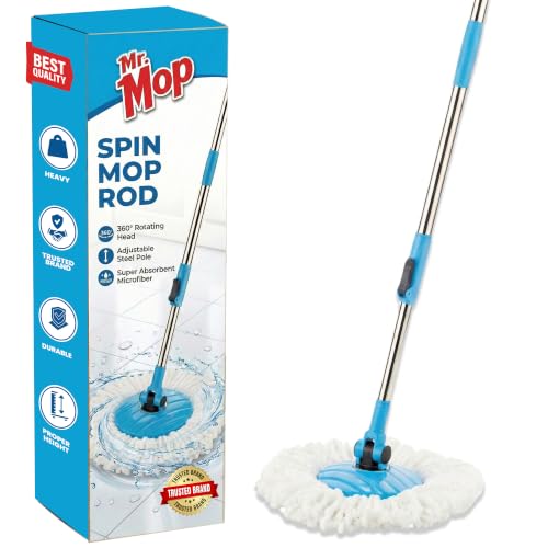 Image of Mr.Mop 360 Spin Universal Blue Stick Rod with 2 Microfibre White Refills - Magical Extendable Handle Pocha for Floor Cleaning