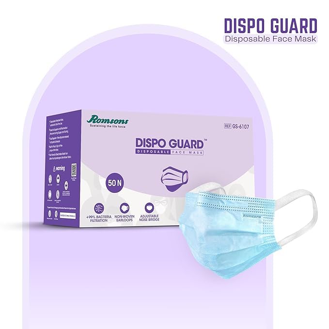 Image of Romsons Dispo Guard 3 Ply Disposable Mask With Softest Non-Woven Fabric
