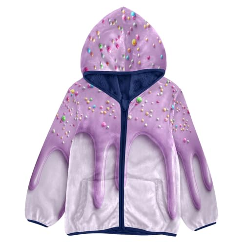 Purple Icing with Sprinkles Toddler Fleece Jacket Girl Boys Hooded Fleece Jacket Coat Warm Outwear Zip-up 3-10T