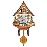 Gazaar Cuckoo Clock Antique Wooden Cuckoo Birdhouse Wall Clock Home Decor Hanging Cuckoo Clock Auto Swing Pendulum Home Decor, Antique Wooden Pendulum Quartz Wall Clock (CM005)