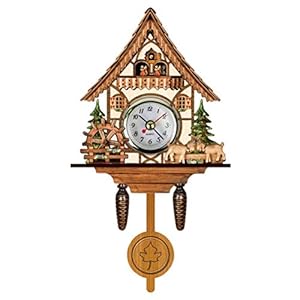 Gazaar Cuckoo Clock Antique Wooden Cuckoo Birdhouse Wall Clock Home Decor Hanging Cuckoo Clock Auto Swing Pendulum Home Decor, Antique Wooden Pendulum Quartz Wall Clock (CM005)
