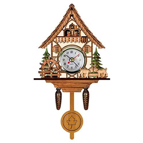 Gazaar Cuckoo Clock Antique Wooden Cuckoo Birdhouse Wall Clock Home Decor Hanging Cuckoo Clock Auto Swing Pendulum Home Decor, Antique Wooden Pendulum Quartz Wall Clock (CM005)