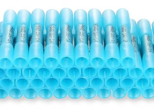 100 Pcs Heat Shrink Butt Wire Connectors Kit – Crimp Terminals with Sealing Sleeve - Blue
