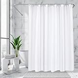 Cortina de Ducha de 180 x 200 cm, para bañera, Tela Textil, Lino sintético, Impermeable, Lavable, Cortina de baño con 12 Anillos de Cortina de Ducha, Cortina para bañera y Ducha (Blanco)