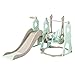 4-in-1 Toddler Slide and Swing Set with Extra Large Playground, Basketball Hoop & Climber, Indoor/Outdoor Playset, Castle Collection – Mint Green