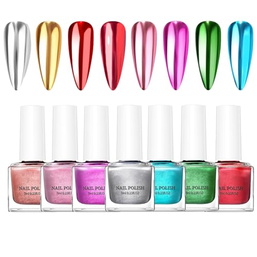 Esmalte de Uñas | Esmalte De Uñas Gel Efecto Espejo Secado Rápido - Secado Rápido Manicura 8 Colores Para Salón Hogar Fiestas Bodas Vacaciones