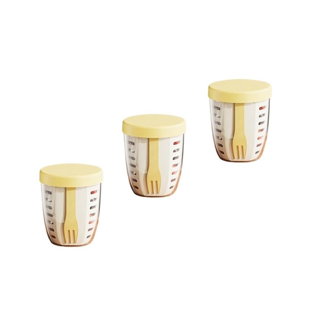 Lopheco 3pcs Double Wall Salad Cup - Portable Leak Proof Oat Container with Fork for Students and Professionals(Yellow-3PCS)