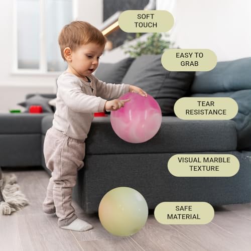 Image of GENIE'S Toy Bus 9-Inch Marble Play Ball | Interactive | for Pool, Beach & Garden | Perfect for Outdoor & Indoor Play | PVC Ball for Kids & Adults I Pack of 2 (Multicolor)