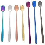 MUCKLILY 7 Cucharas de Café de Acero Inoxidable Mango Largo, Set de 7 Colores Variados (Plata, Oro, Rosa, Multicolor, Negro, Azul, Morado) para Mezclar Café y Té en Hogar y Cocina
