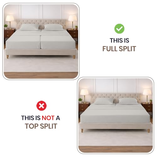 Image of SGI Split King Sheet Set for Adjustable Bed Egyptian Premium Cotton 600 Thread Count Sheets for Sleep Number Bed 15 inch Deep Pocket 5 Pc Set with 2 Twin XL Fitted Sheets Soft Breathable -Light Grey
