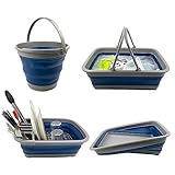 SAMMART Combo Zusammenklappbares Plastik Sp&uuml;lset, Eimer, Abtropfgestell, Geschirrwanne und W&auml;schekorb mit Griff &ndash; platzsparend, Camping-Set (Grau/Nebel Blau(4er-Set))