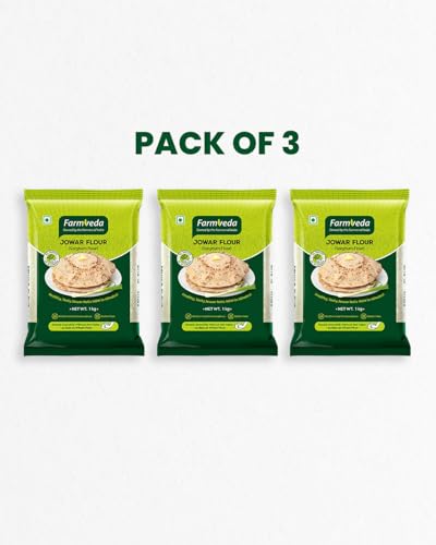 Image of Farm Veda Jowar Flour (Sorghum Flour) - 3 Kg | Millet Flour | Gluten-Free | High Protein | 100% Natural | Kneads Smoothly Without Hot Water | Ready in Minutes