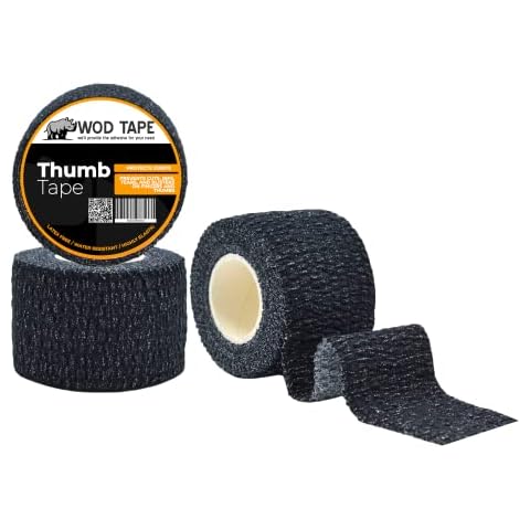 WOD ST-CEAB Weightlifting Thumb Tape, Black – 1.5 inch Wide (Pack of 3) Latex-Free, Stretch Self Adhesive for Hand, Finger, Climbing, and Hook Grip Wrapping and Protection. Cover