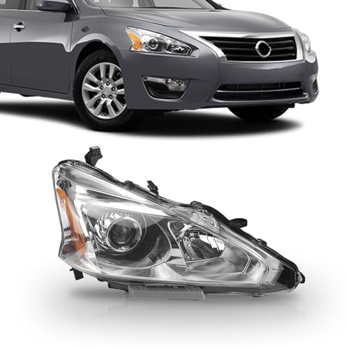 PartsFlow Halogen Headlight Chrome Housing Clear Lens Headlamp Right Passenger Side Without Bulb For 2013 2014 2015 Nissan Altima