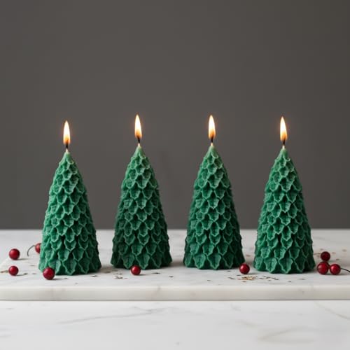 4 Stück Weihnachtsbaum kerzen - Grün - Tannenbaum Kerzen -...