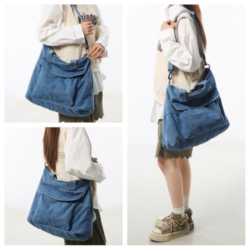 MaxxCloud Stylish Denim Tote Bag-Adjustable Crossbody Purse for Women&Men,Large Travel Shoulder Bag with Multiple Pockets2